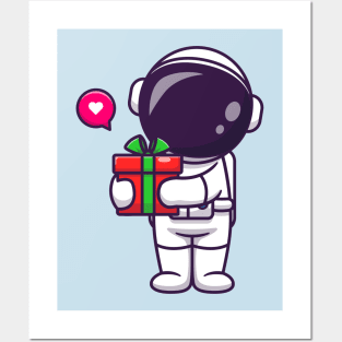 Cute Astronaut Holding Gift Box Cartoon Posters and Art